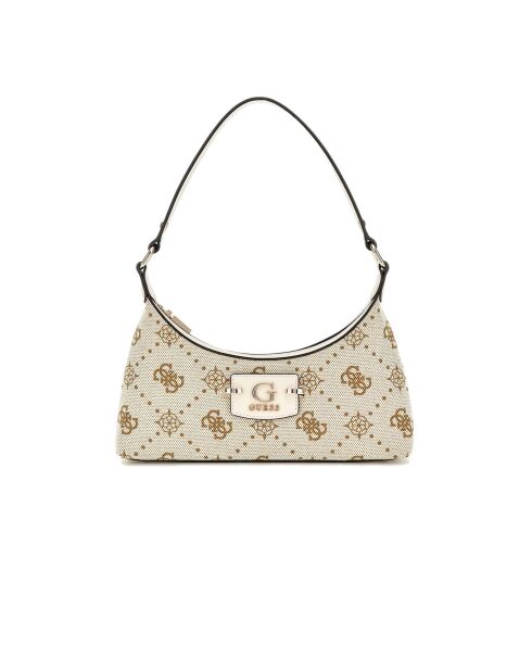 Neda Schultertasche mit Reißverschluss auf der Oberseite mit cremefarbenem Logo - 28x16x6 cm