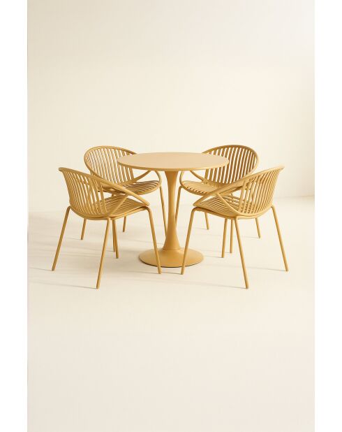 Ensemble de table/4 fauteuils de table en polypropylèn et métal Calypso ocre