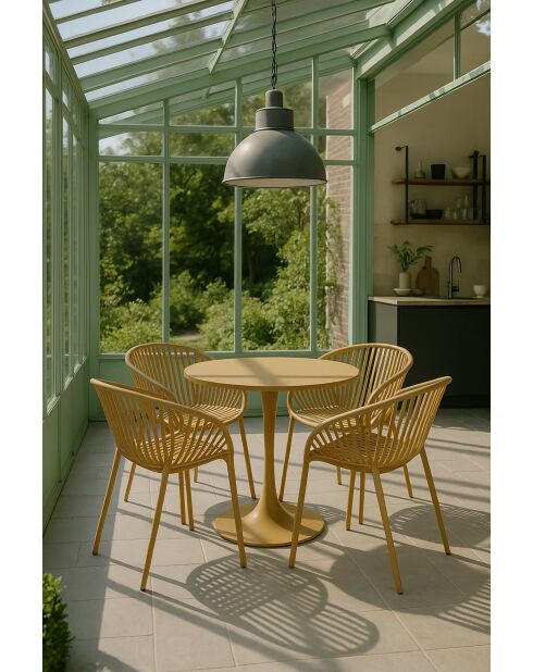 Ensemble de table/4 fauteuils de table en polypropylèn et métal Calypso ocre