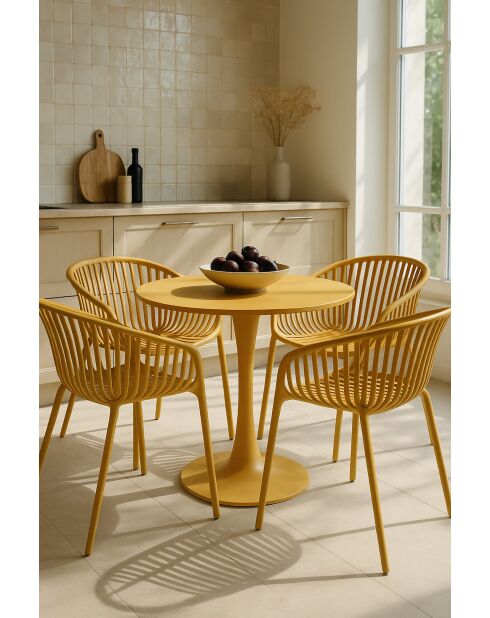 Ensemble de table/4 fauteuils de table en polypropylèn et métal Calypso ocre