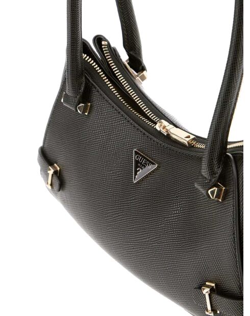 Rosalba Schultertasche mit Reißverschluss auf der schwarzen Oberseite - 28x15x11 cm