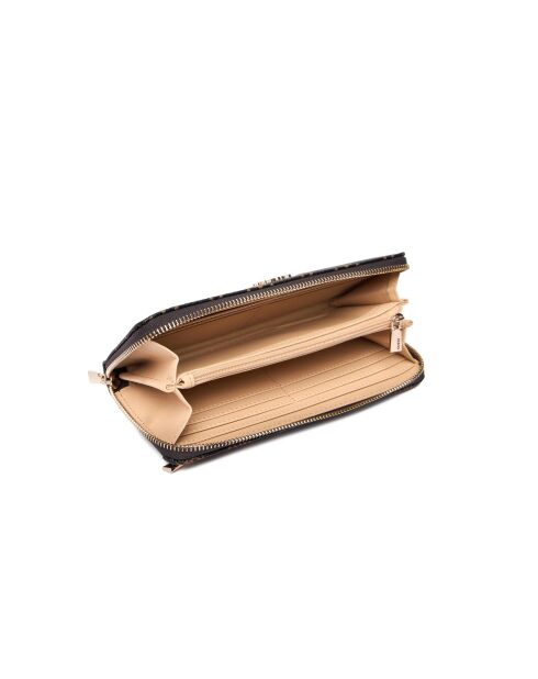 Portefeuille Carrie grand format à fermeture éclair avec logo espresso - 20.5x10x2.5 cm