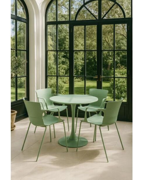 Set van 4 tafelfauteuils in polypropyleen/metaal Montauk kaki groen - 555x57,5