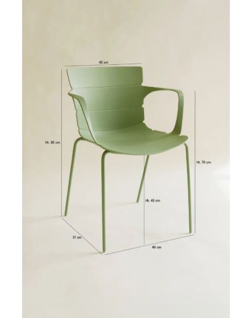 Set van 4 tafelfauteuils in polypropyleen/metaal Montauk kaki groen - 555x57,5
