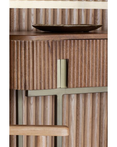 Selma Konsole aus MDF in Nussbaumholz-Optik mit goldfarbenen Metallbeinen