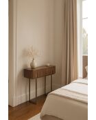 Consola Selma de MDF efecto madera de nogal con patas de metal dorado