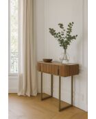 Consola Selma de MDF efecto madera de nogal con patas de metal dorado