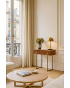 Consola Selma de MDF efecto madera de nogal con patas de metal dorado