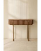 Consola Selma de MDF efecto madera de nogal con patas de metal dorado
