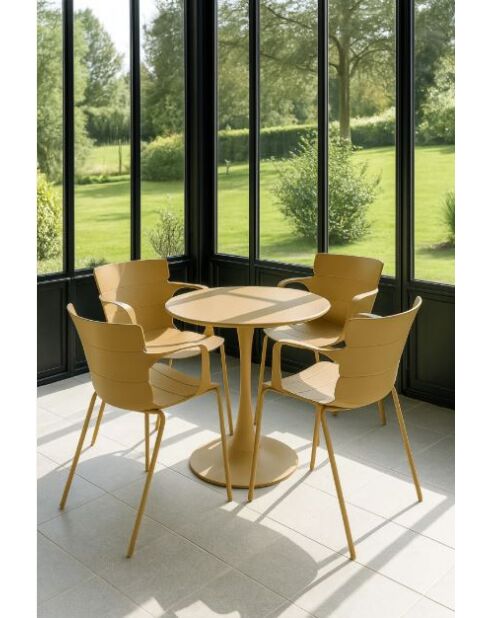 Set van 4 tafelfauteuils in polypropyleen/metaal Montauk oker - 54,5x56,6x80cm