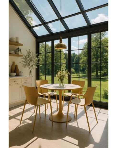 Set van 4 tafelfauteuils in polypropyleen/metaal Montauk oker - 54,5x56,6x80cm