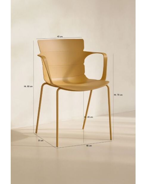 Set van 4 tafelfauteuils in polypropyleen/metaal Montauk oker - 54,5x56,6x80cm
