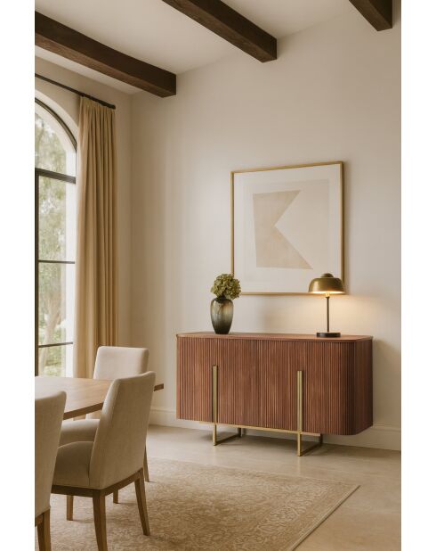 Credenza Selma a due ante effetto noce con gambe in metallo dorato - 140x40x76
