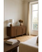 Credenza Selma a due ante effetto noce con gambe in metallo dorato - 140x40x76