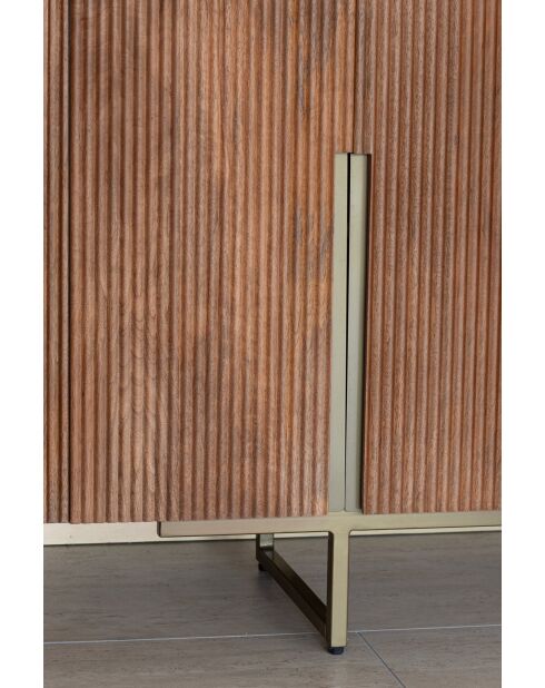 Credenza Selma a due ante effetto noce con gambe in metallo dorato - 140x40x76