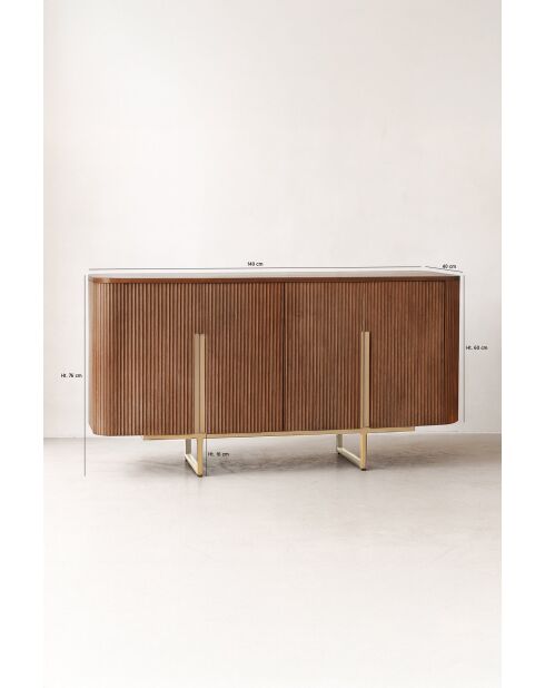 Credenza Selma a due ante effetto noce con gambe in metallo dorato - 140x40x76