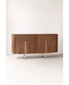 Credenza Selma a due ante effetto noce con gambe in metallo dorato - 140x40x76