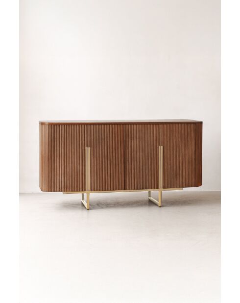 Credenza Selma a due ante effetto noce con gambe in metallo dorato - 140x40x76
