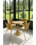 Montauk okerkleurige tafelset/4 fauteuils in polypropyleen en metaal