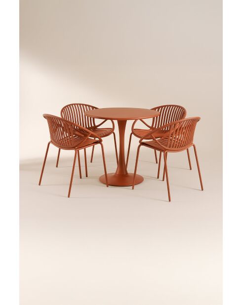 Ensemble de table/4 fauteuils de table polypropylène et métal Calypso brique
