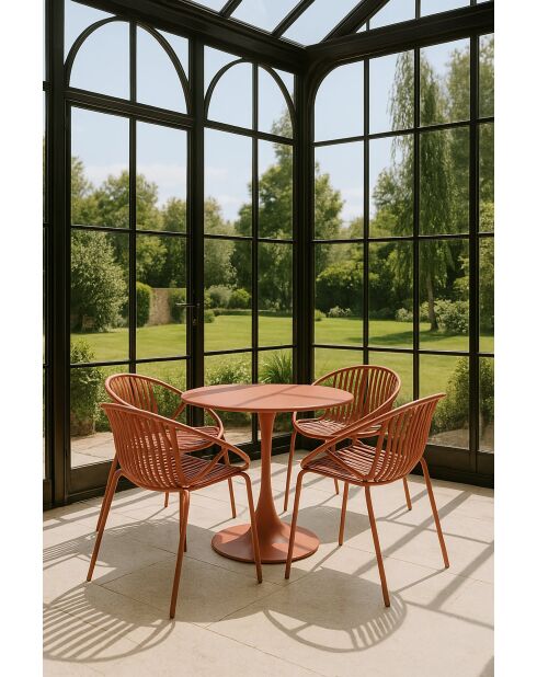 Ensemble de table/4 fauteuils de table polypropylène et métal Calypso brique