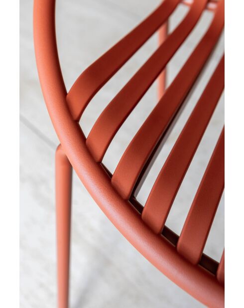 Ensemble de table/4 fauteuils de table polypropylène et métal Calypso brique