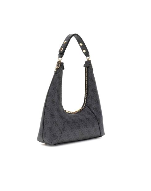 Calista schoudertas met ritssluiting met houtskoollogo - 26x12x8 cm