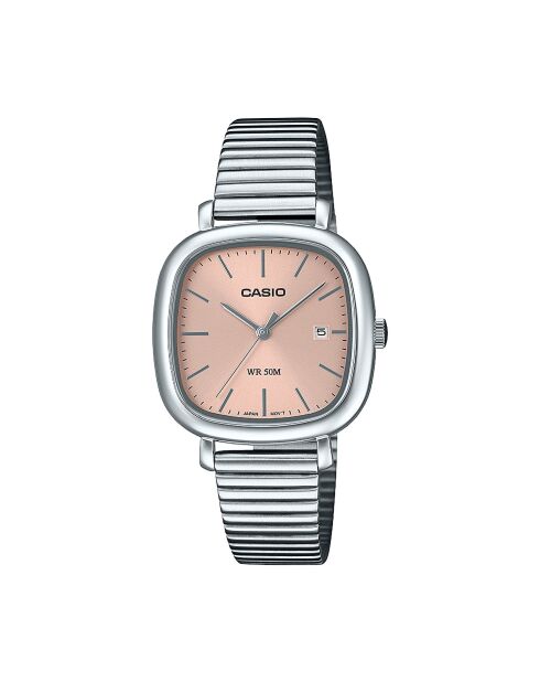 Montre-bracelet homme analogique en acier inoxydable gris métallisée / rose pâle