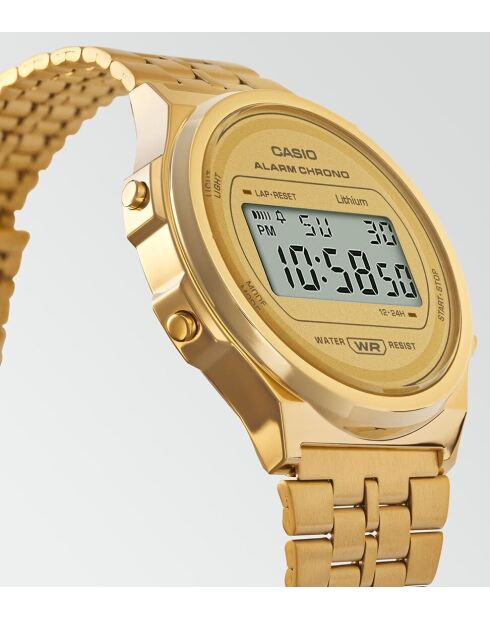 Montre-bracelet unisex numérique en acier inoxydable dorée