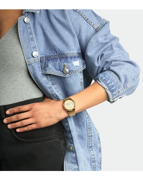 Montre-bracelet unisex numérique en acier inoxydable dorée