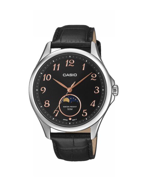 Montre-bracelet homme analogique en cuir gris métallisé / noire