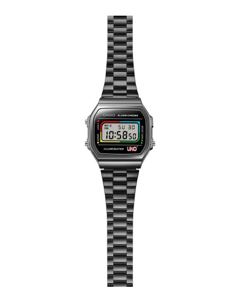 Montre-bracelet unisex numérique en acier inoxydable noire