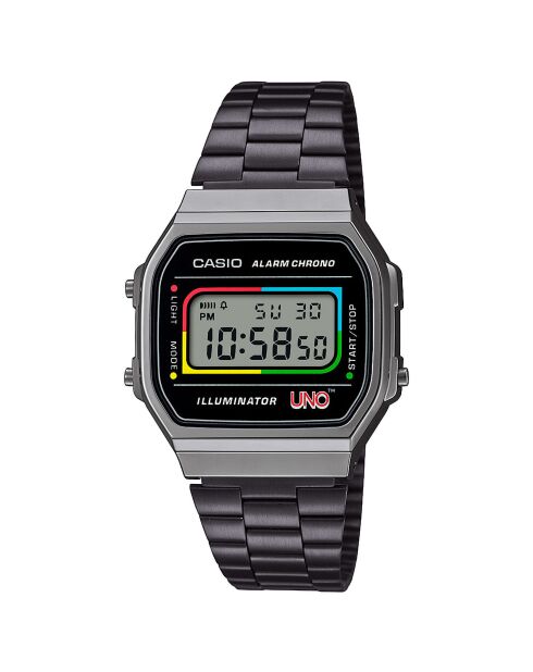 Montre-bracelet unisex numérique en acier inoxydable noire