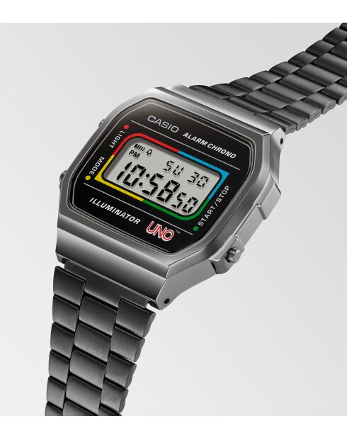 Montre-bracelet unisex numérique en acier inoxydable noire