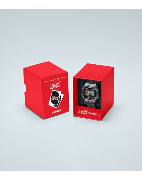 Montre-bracelet unisex numérique en acier inoxydable noire