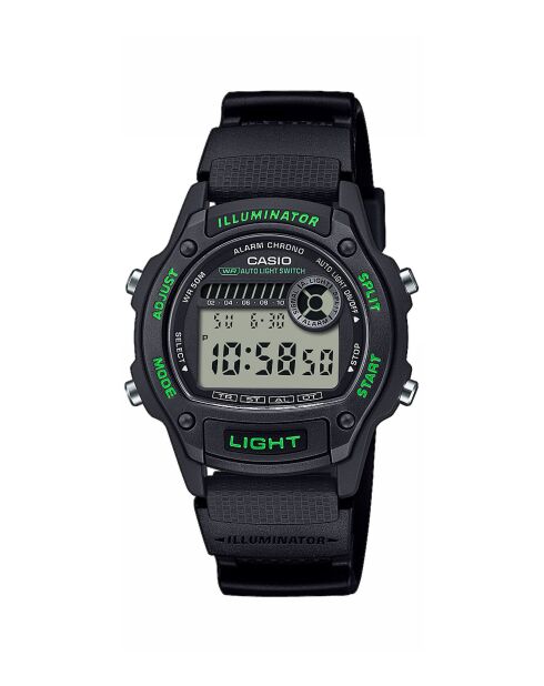 Montre-bracelet homme numérique en résine noire / vert olive