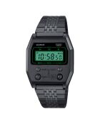 Montre-bracelet unisex numérique en acier inoxydable noire