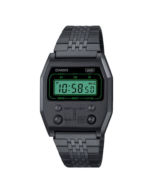 Montre-bracelet unisex numérique en acier inoxydable noire