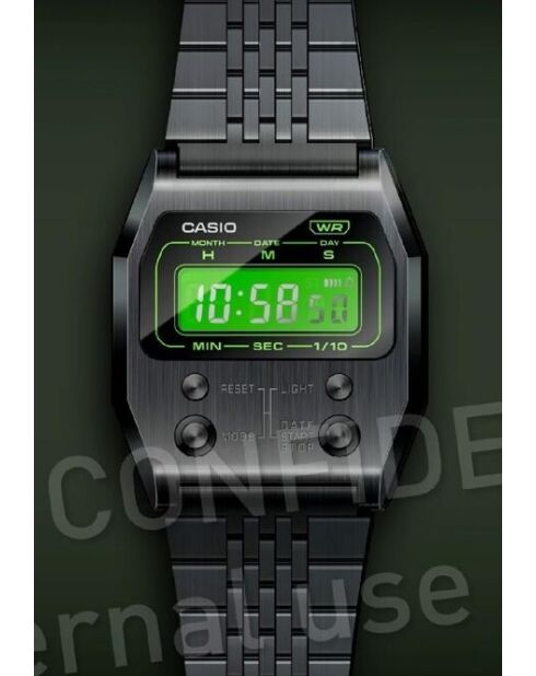 Montre-bracelet unisex numérique en acier inoxydable noire