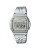 Montre-bracelet unisex numérique en acier inoxydable grise / nacre blanche