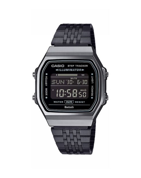 Montre-bracelet unisex numérique en acier inoxydable noire