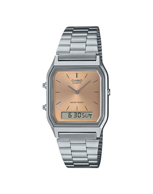 Montre-bracelet unisex anadigi en acier inoxydable rose poudré