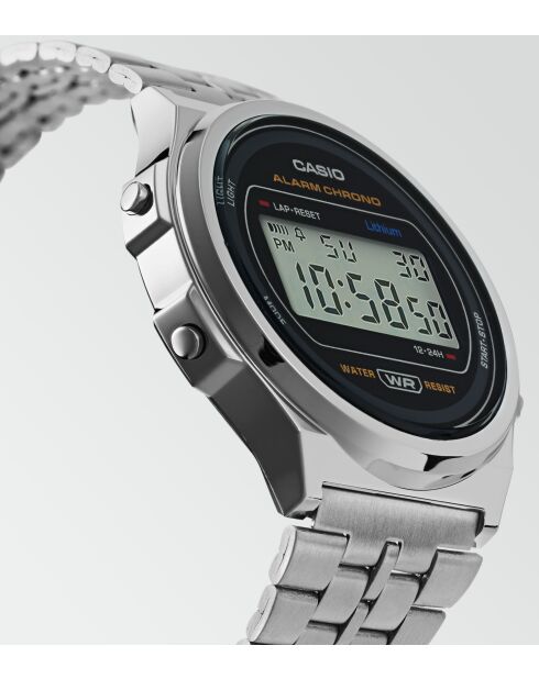 Montre-bracelet unisex numérique en acier inoxydable argentéee