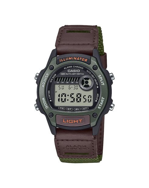 Montre-bracelet homme numérique en tissu vert olive / noir / orange