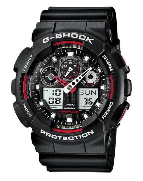 Montre-bracelet homme anadigi en résine noire / rouge vif