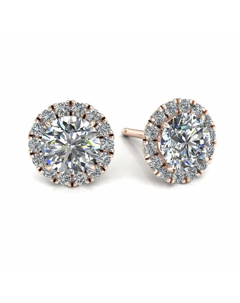 2.40 karaat Agata roségouden ronde synthetische diamanten oorbellen