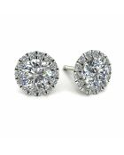 2.40 karaat Agata witgouden ronde synthetische diamanten oorbellen