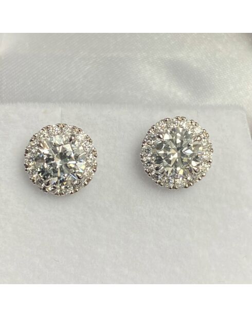 2.40 karaat Agata witgouden ronde synthetische diamanten oorbellen