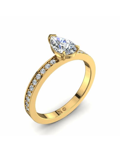 Solitaire natuurlijke peerdiamant en ronde natuurlijke diamanten 0,65 karaat Noémie Yellow Gold