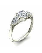 Anello con diamante sintetico da 1,00 carati con 2 pere Rosa in oro bianco